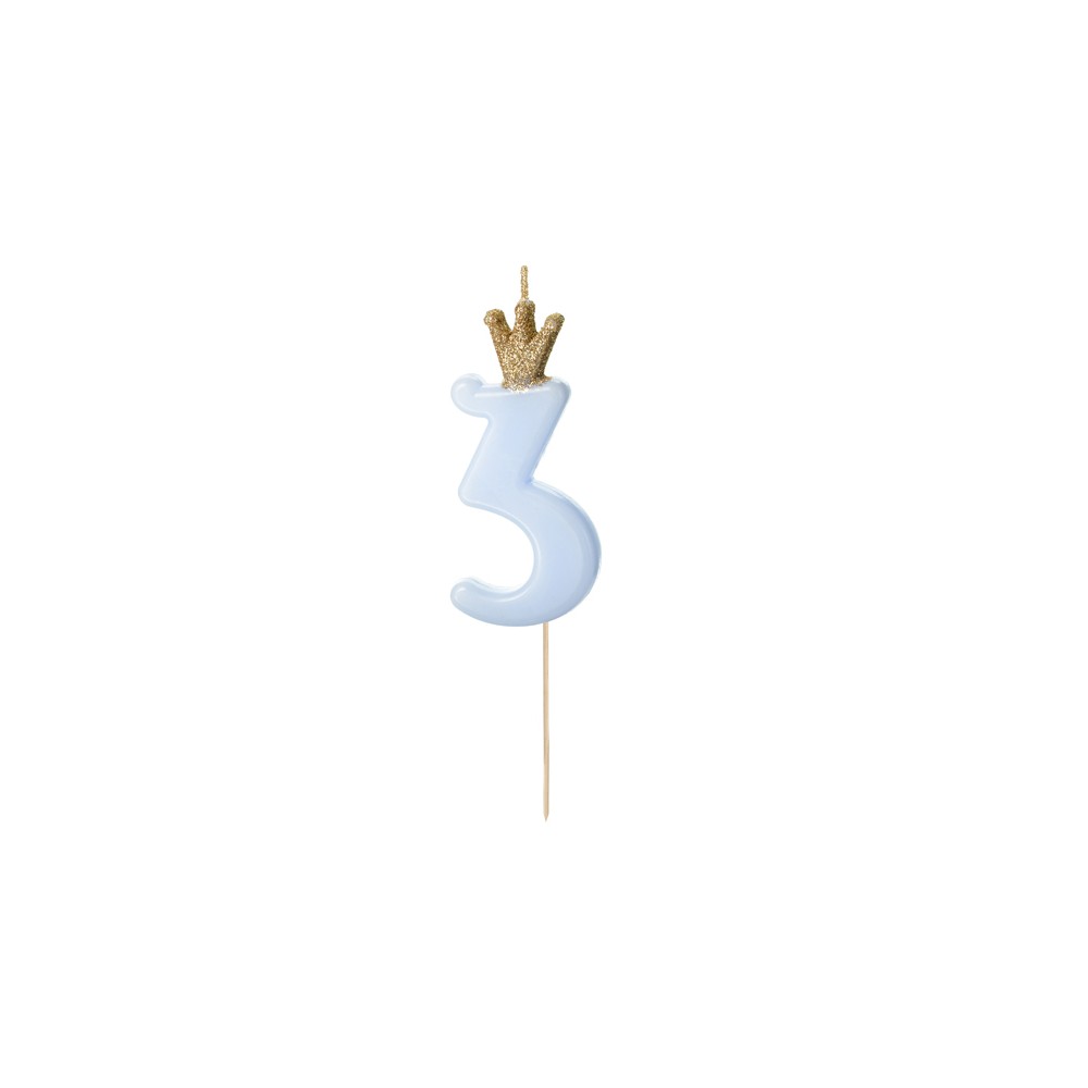 Bougie Chiffre 3 - bleu clair