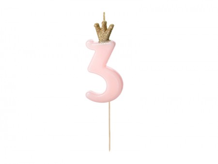 Bougie Chiffre 3 - rose clair