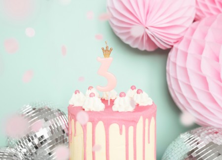 Bougie Chiffre 3 - rose clair