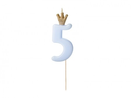 Bougie Chiffre 5 - bleu clair