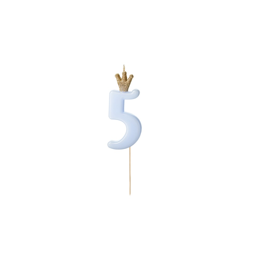 Bougie Chiffre 5 - bleu clair
