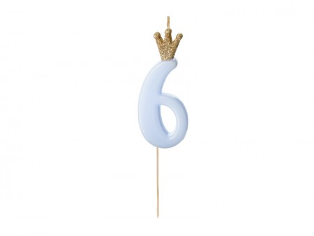 Bougie Chiffre 6 - bleu clair