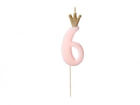 Bougie Chiffre 6 - rose clair