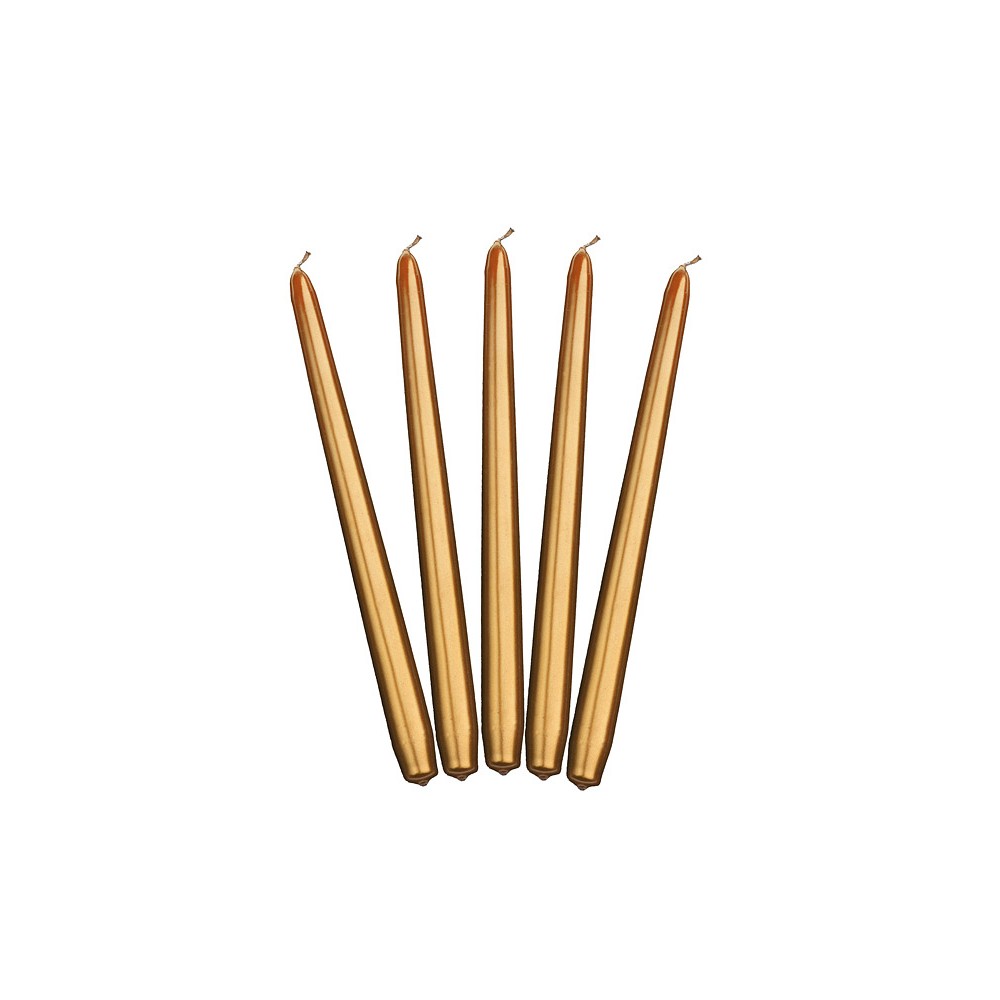 10 Bougies coniques métalliques - or