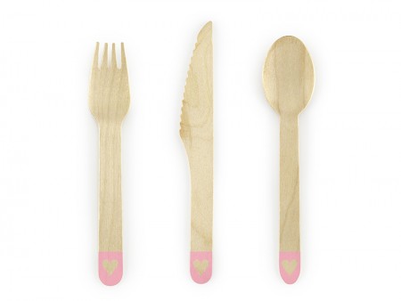 18 couverts en bois cœur rose