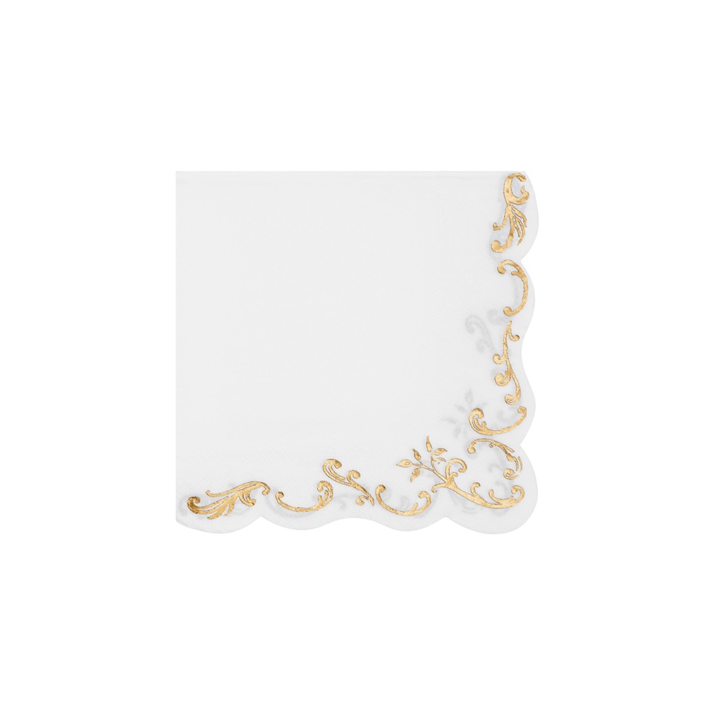 12 Serviettes arabesques ors - blanches