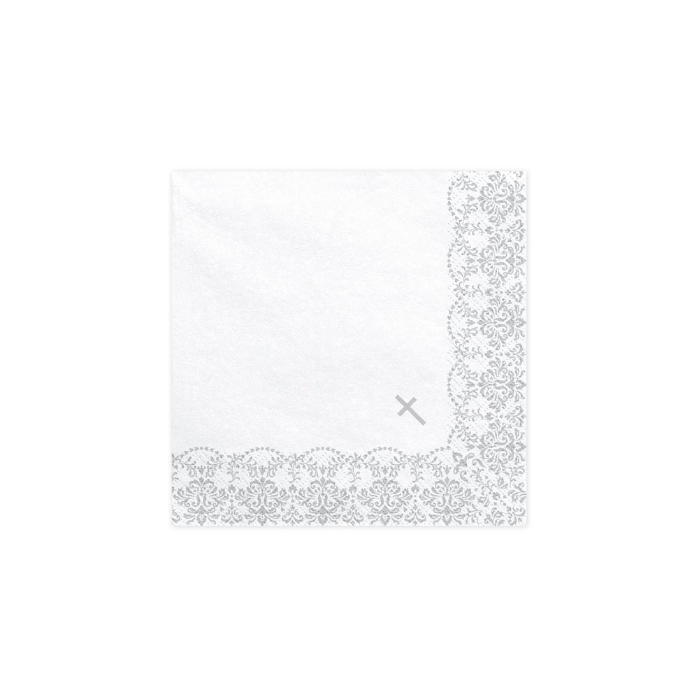 20 Serviettes de communion avec ornement - 33x33cm - argent