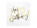 20 serviettes "happy birthday" dorées - 16,50 cm
