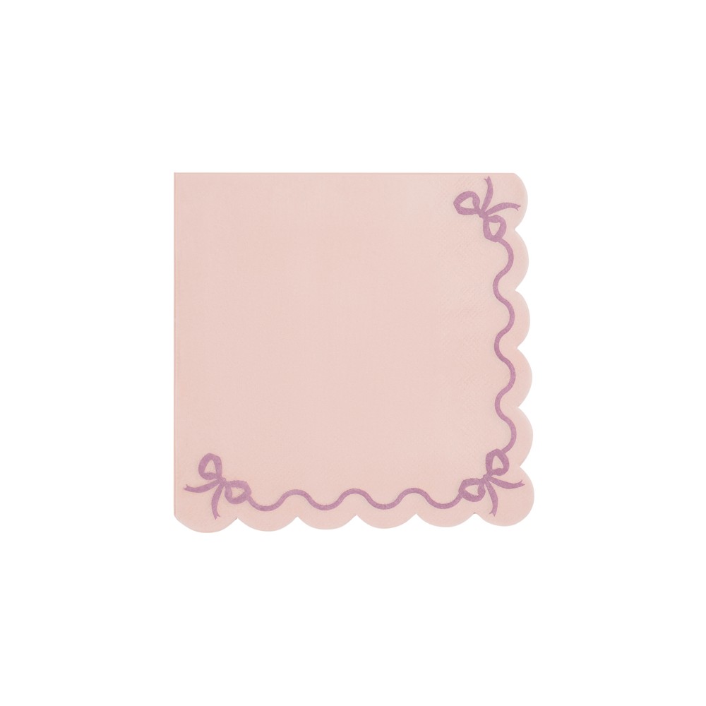 12 Serviettes ruban nœuds - rose clair