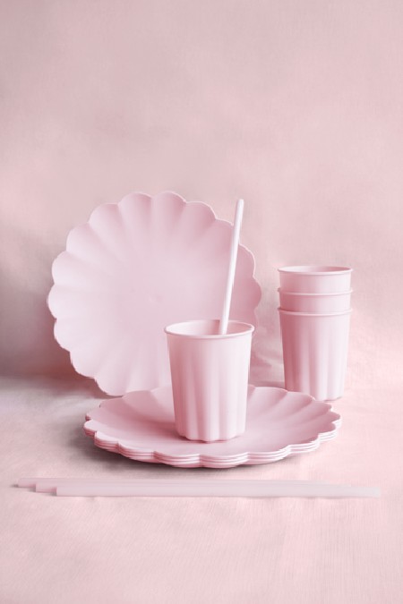 12 Pailles en plastique - rose