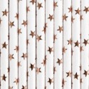 10 Pailles en papier - rose clair or