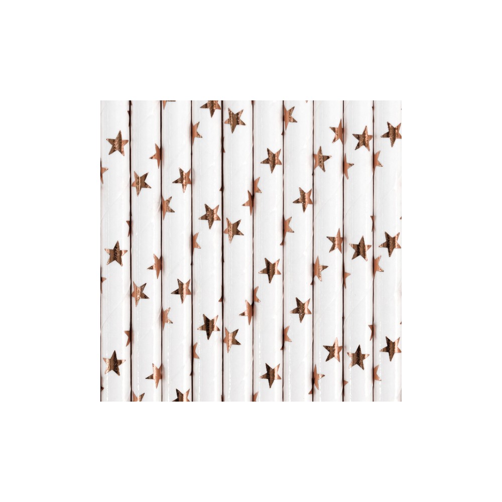 10 Pailles en papier - rose clair or