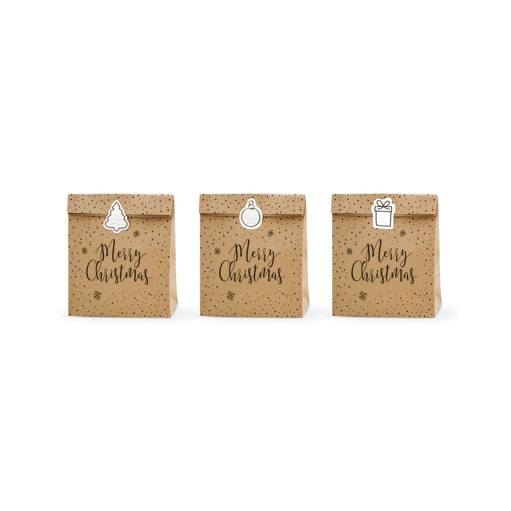 3 Sachets à friandises Merry Christmas - kraft