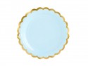 6 assiettes bleu ciel et festons dorés - 18 cm