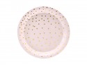 6 assiettes roses et pois dorés - 18 cm