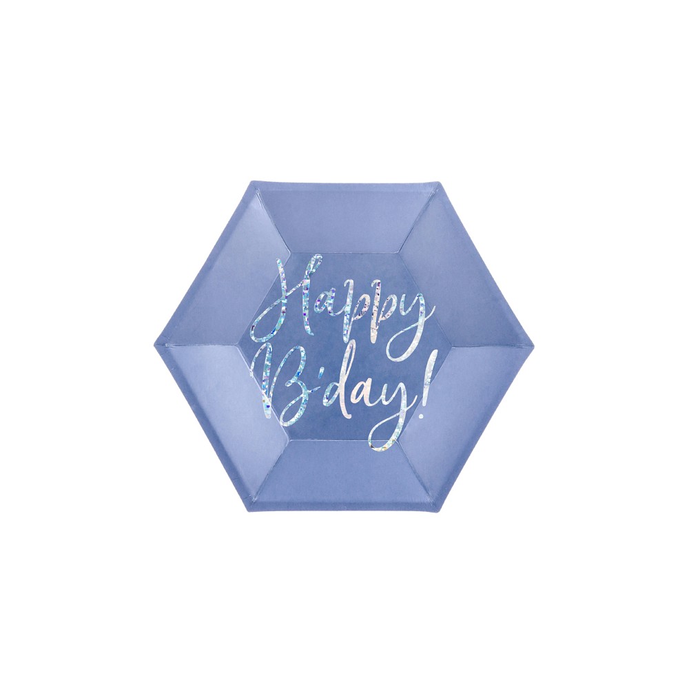 6 Assiettes Happy B'day ! - bleu marine - 20cm