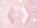 6 Assiettes Happy B'day ! - rose poudré brillant - 20cm