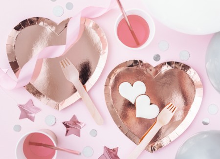 6 Assiettes coeur - or rose