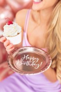 6 assiettes rose gold "happy birthday" - 18 cm