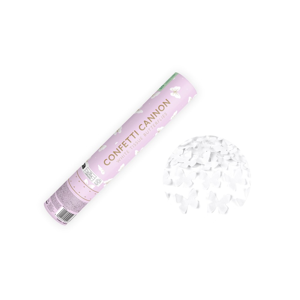 Canon à confettis papillons - blanc - 28cm