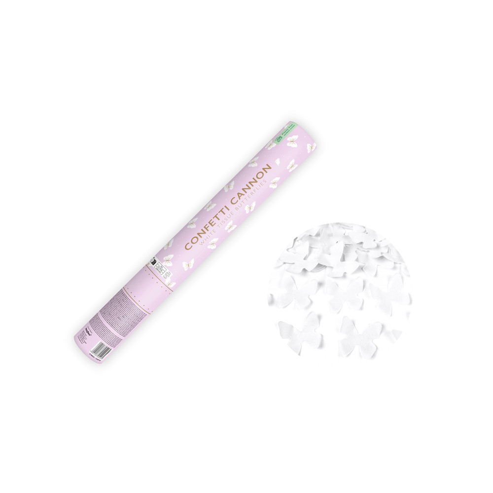Canon à confettis papillons - blanc 40cm