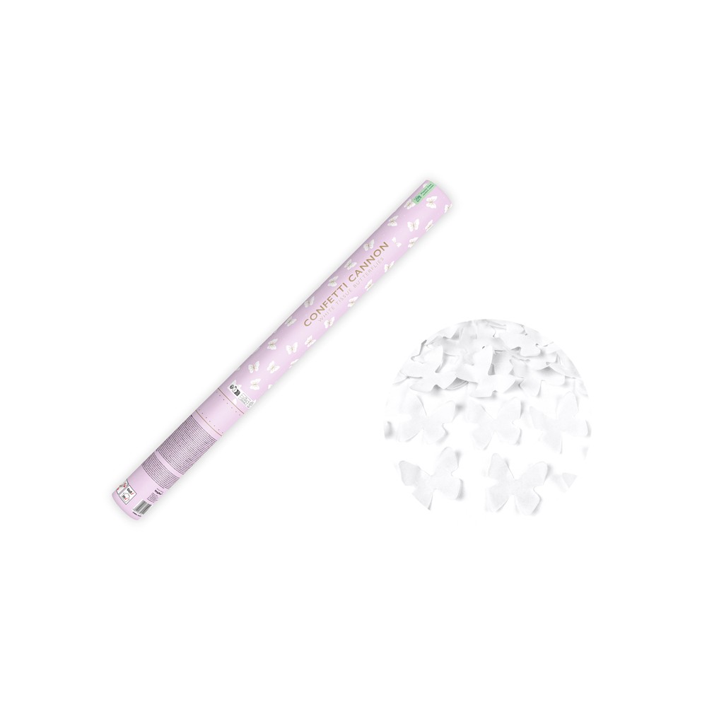 Canon à confettis avec papillons - blanc 60cm