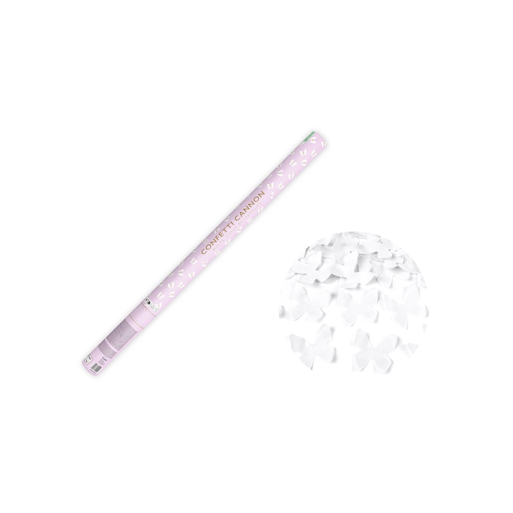 Canon à confettis avec papillons - blanc 80cm