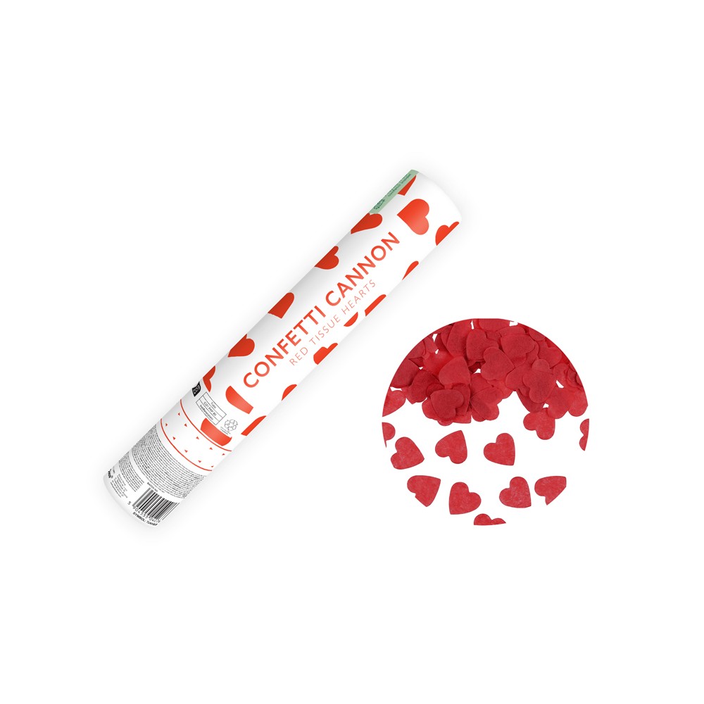 Canon à confettis avec coeurs - rouge - 28cm
