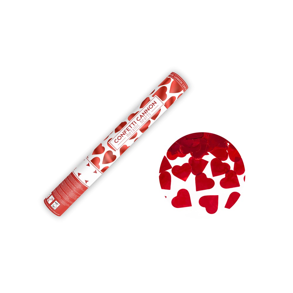 Canon à confettis avec coeurs - rouge - 40cm