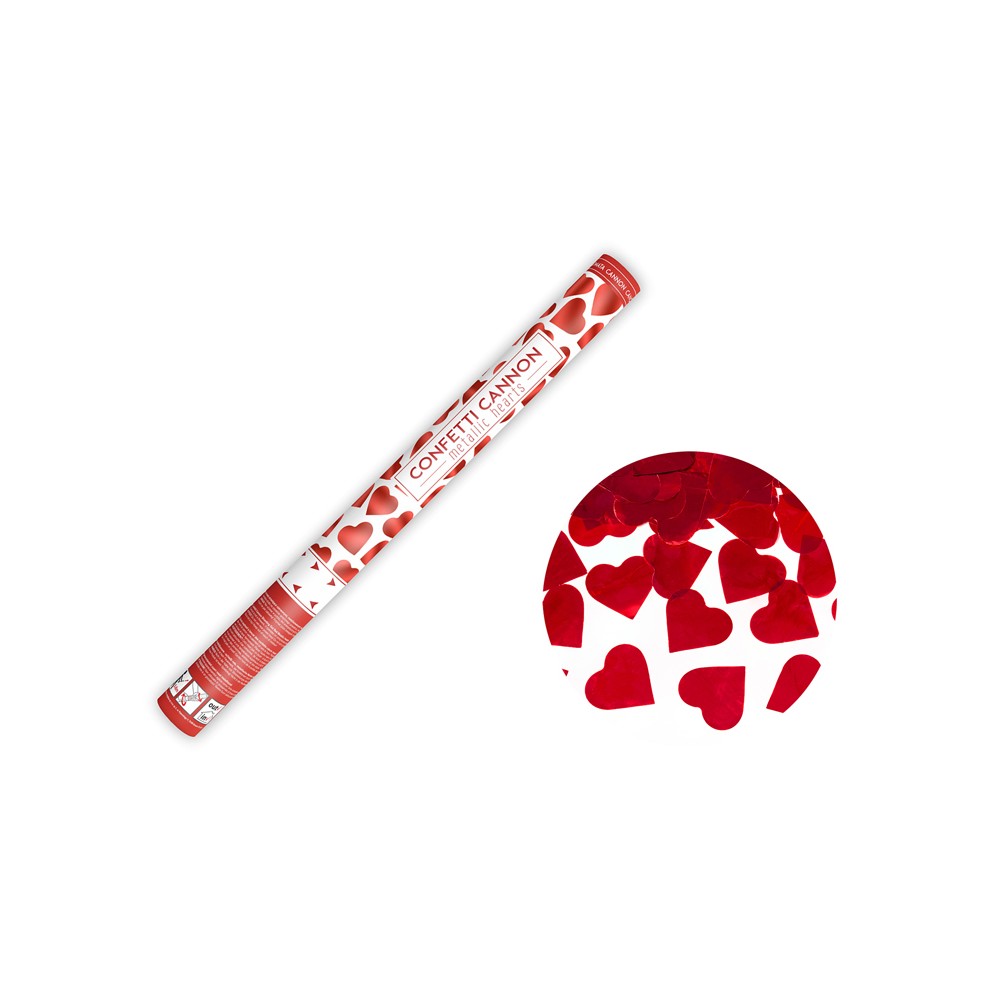 Canon à confettis avec coeurs - rouge - 60cm