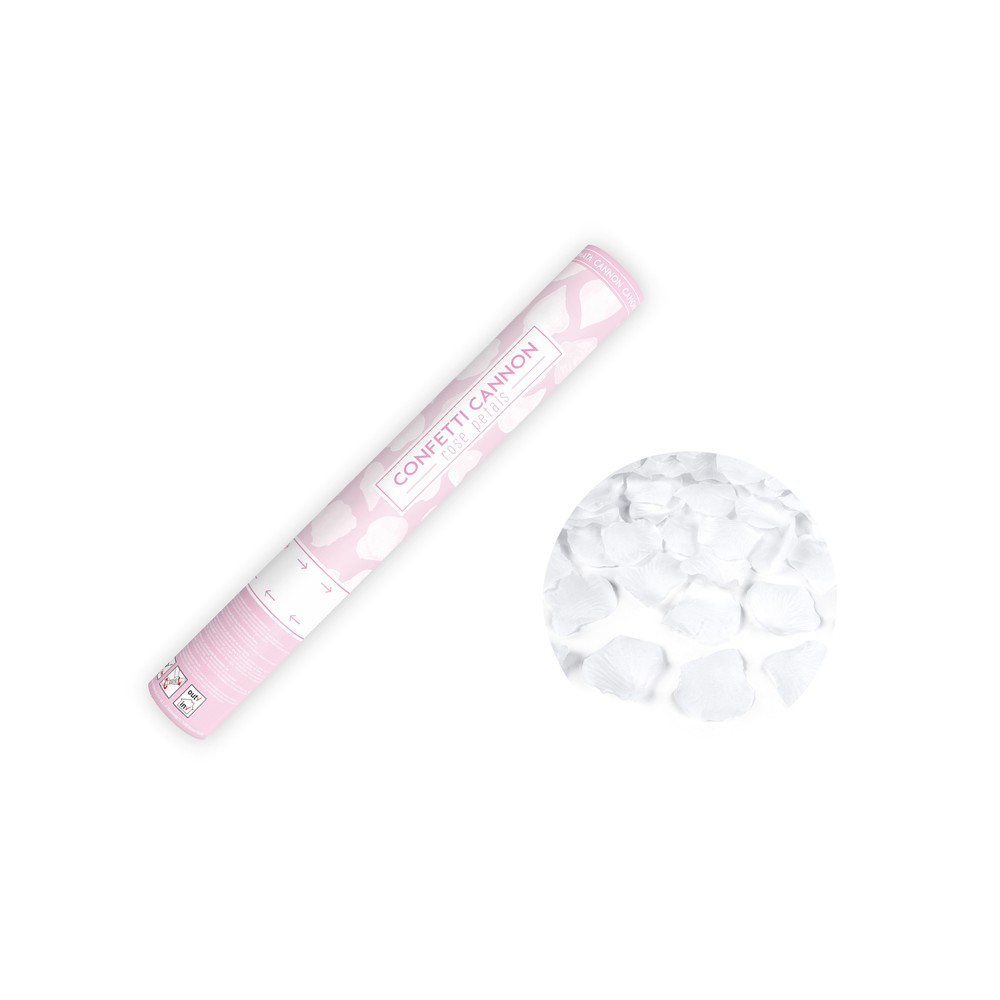 Canon à confettis avec pétales de rose - blanc - 40cm
