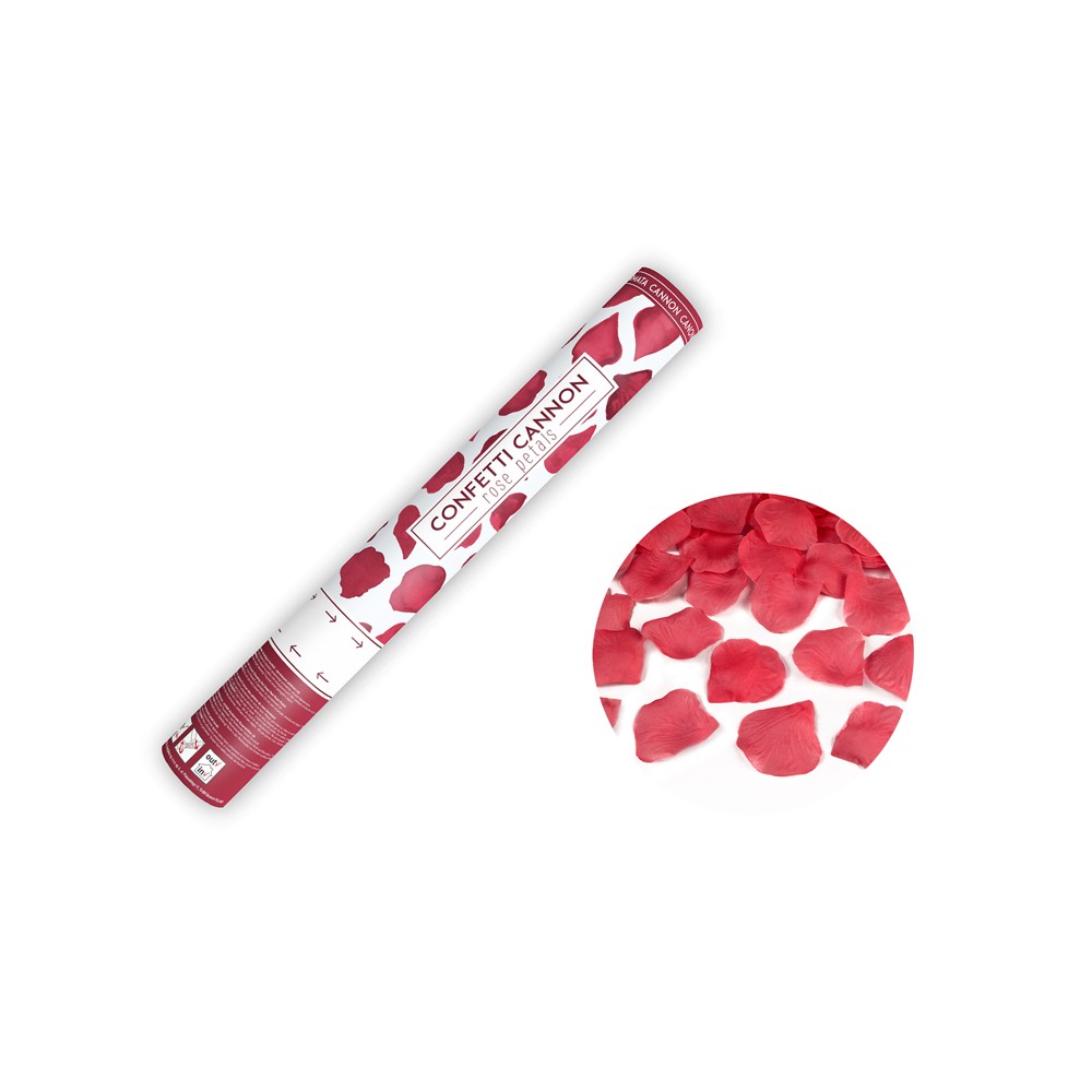 Canon à confettis avec pétales de rose - rouge foncé - 40cm