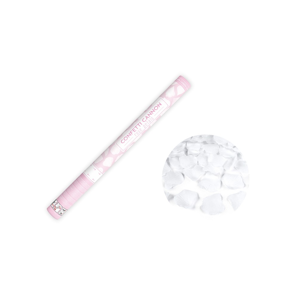 Canon à confettis avec pétales de rose - blanc - 60cm