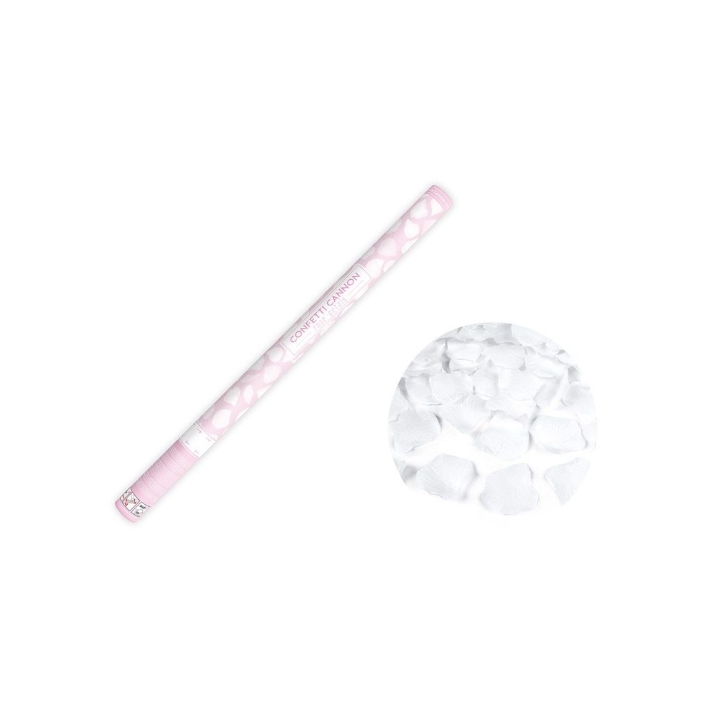 Canon à confettis avec pétales de rose - blanc - 80cm