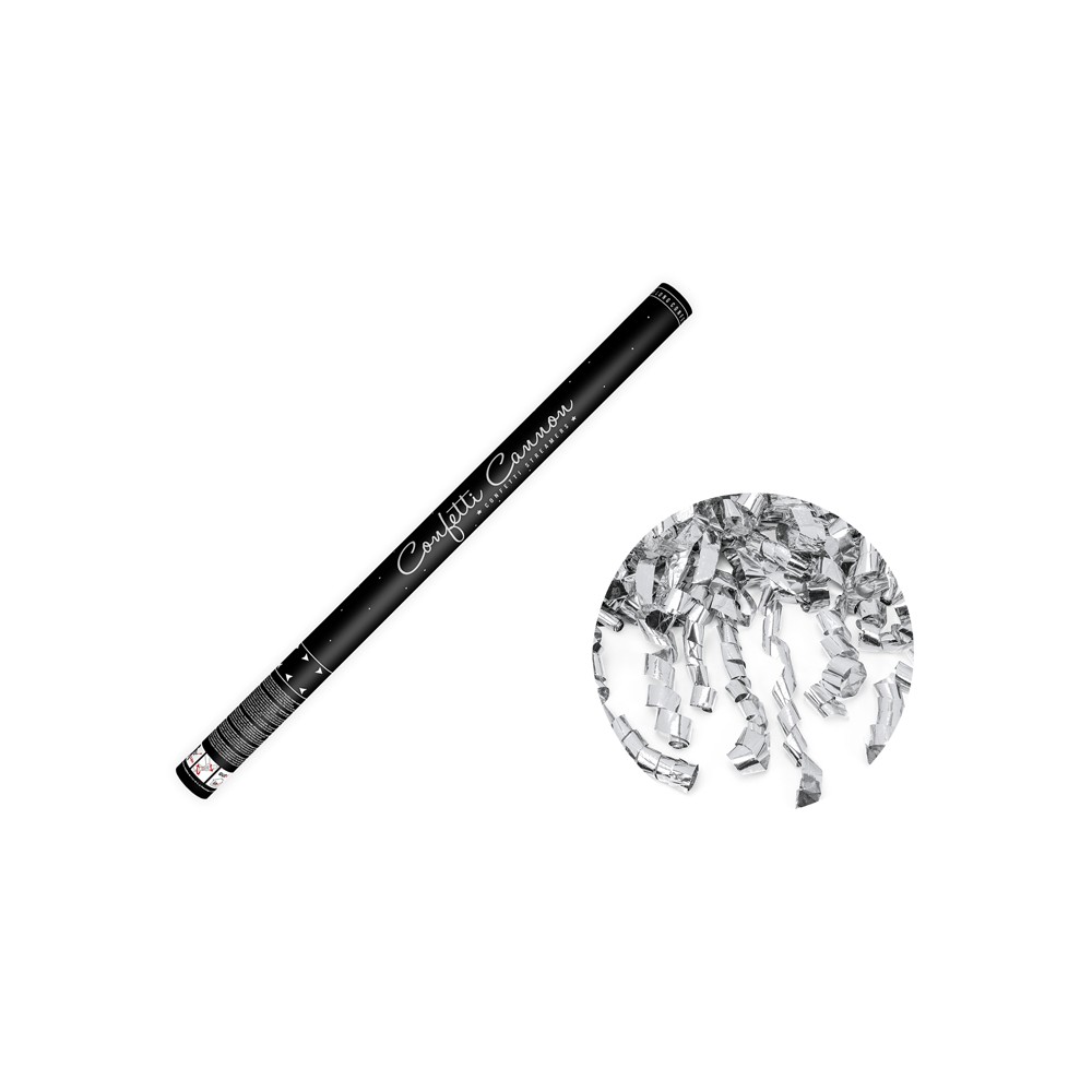 Canon à confettis avec serpentins - argent - 80cm