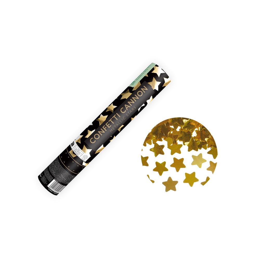 Canon à confettis avec étoiles - or - 28cm