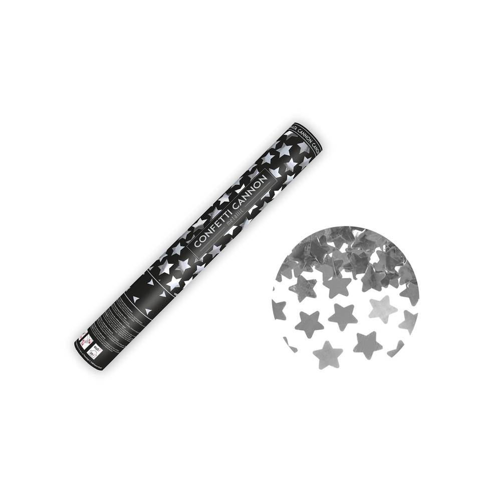 Canon à confettis avec étoiles - argent - 40cm
