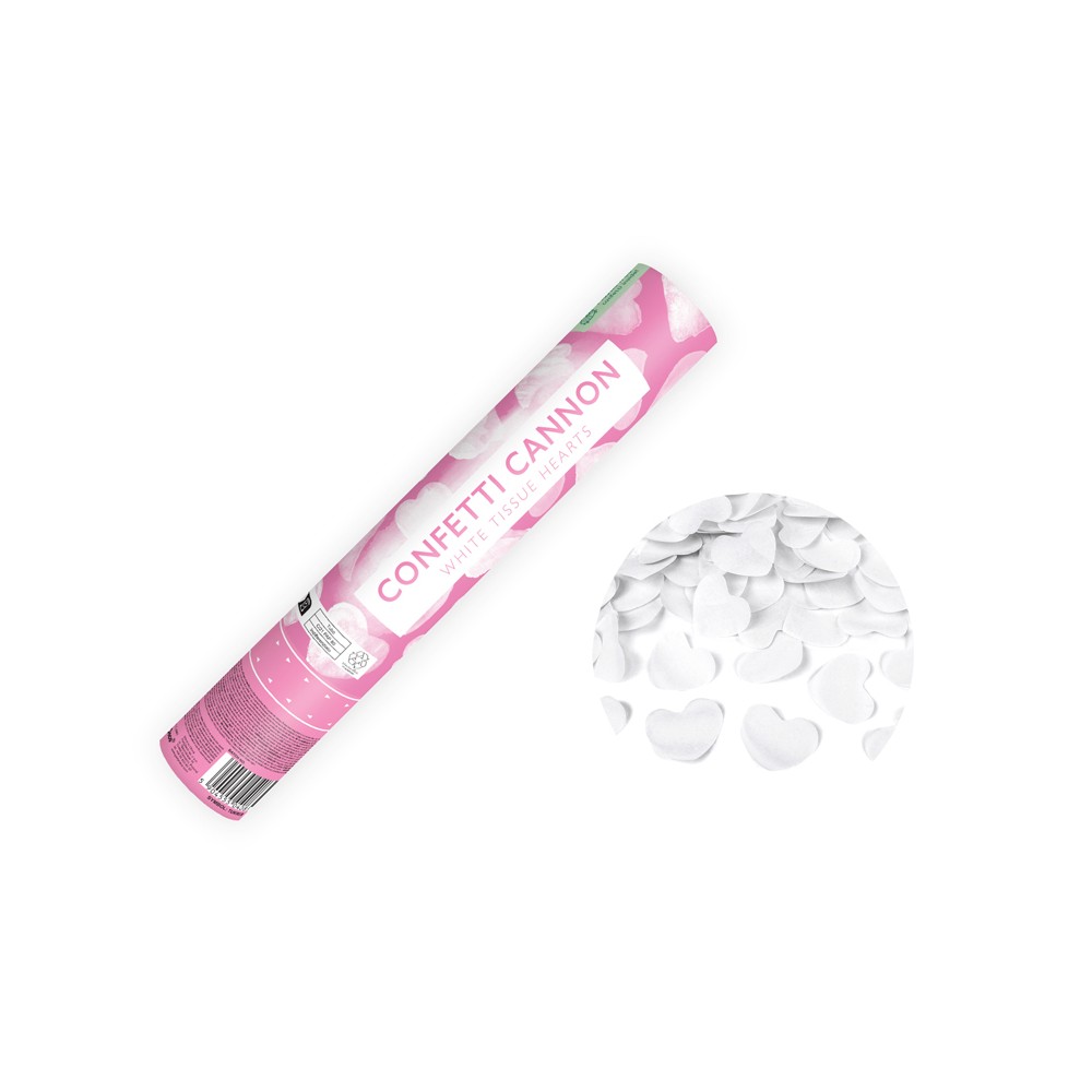 Canon à confettis avec coeurs - blanc - 28cm