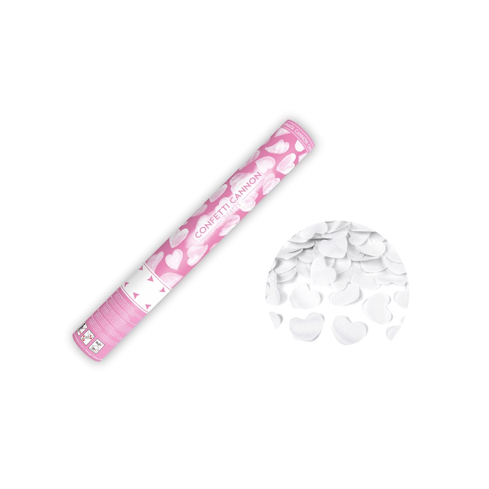 Canon à confettis avec coeurs - blanc - 40cm