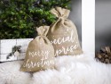 Sac en jute de Joyeux Noël - blanc