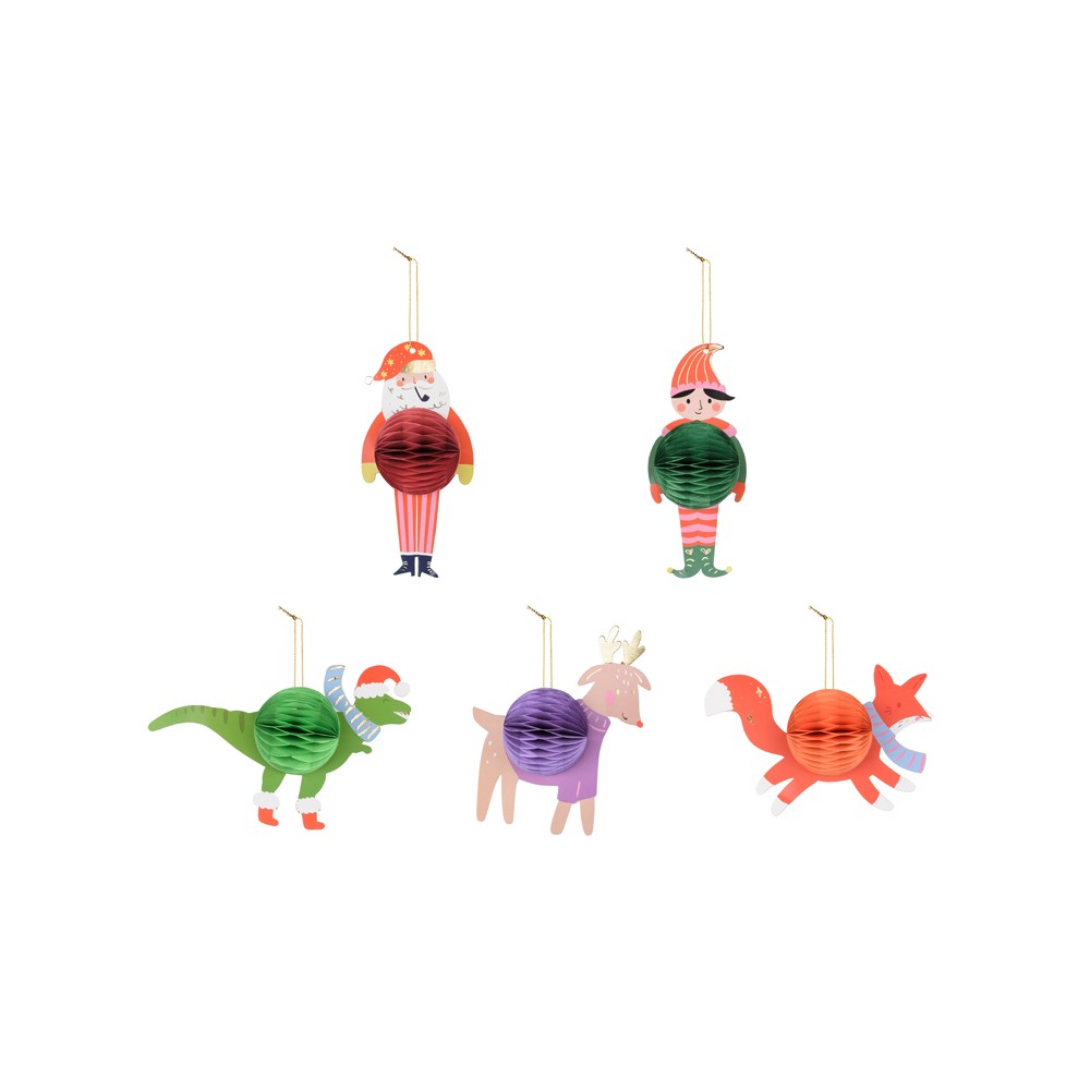 5 Lot de boules en papier - Personnages de Noël