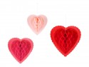 3 Décorations en papier alvéolé cœurs