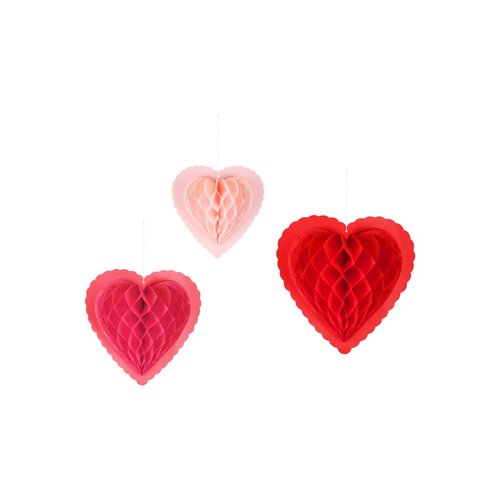 3 Décorations en papier alvéolé cœurs