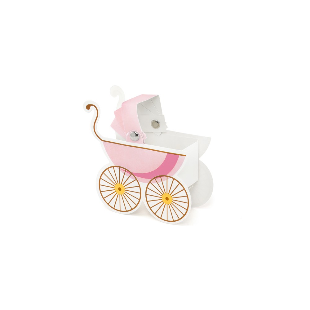 boîtes cadeaux en forme de poussette bébé rose