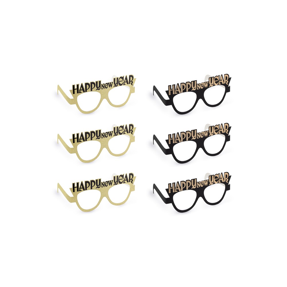 Lunettes Happy New Year, 17.5x8.5 cm, noir-or