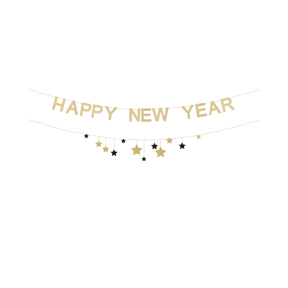 Bannière Happy New Year avec étoiles, 300 cm, or