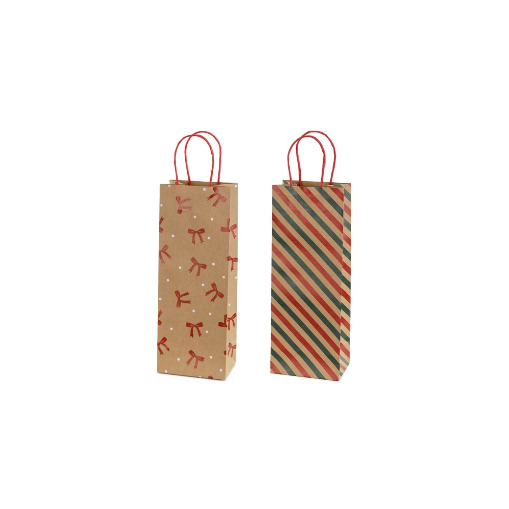 Sacs cadeaux Rayures et nœuds, 12.5x33.5x9 cm, kraft