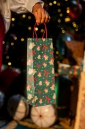 Sacs cadeaux Flocons et cloches, 12.5x33.5x9 cm, rouge et vert