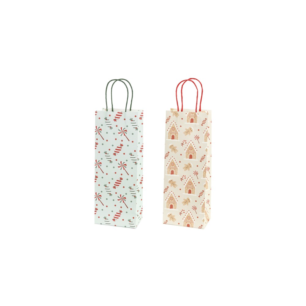 Sacs cadeaux Bonbons et pain d’épices, 12.5x33.5x9 cm, beige et bleu clair