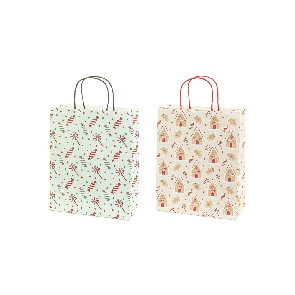 Sacs cadeaux Bonbons et pain d’épices, 26x32.5x12 cm, beige et bleu clair